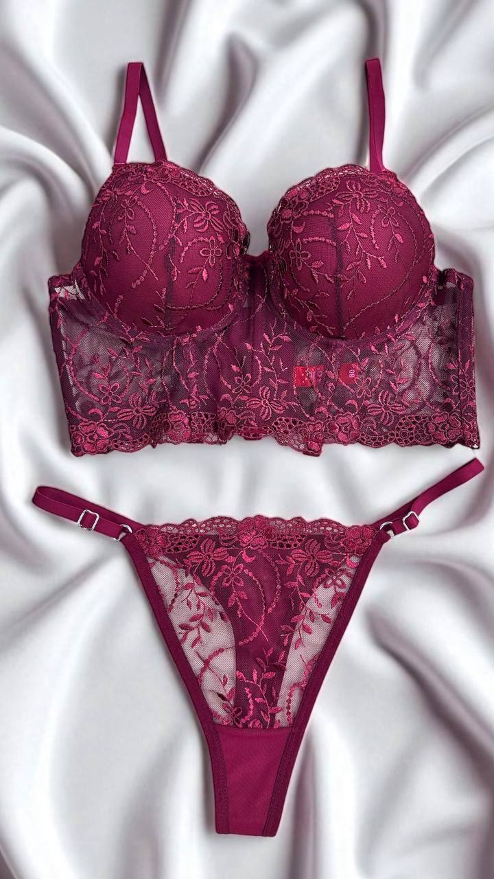 Valeria Serisi: Bordo Dantel Büstiyer Takım 🍷✨ A-112