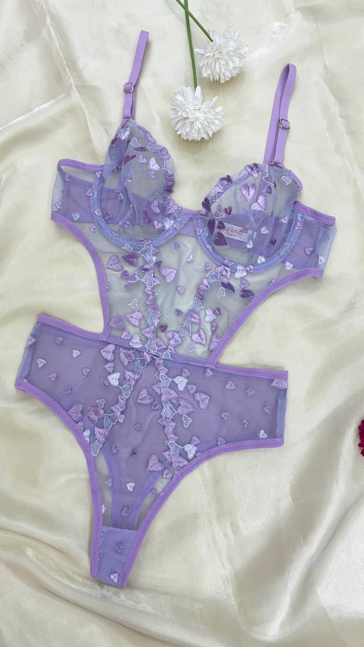 L'Amoure Serisi: Bordo Kalp Nakışlı Transparan Body 🌹✨