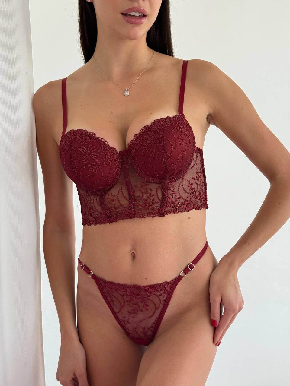 Valeria Serisi: Bordo Dantel Büstiyer Takım 🍷✨ A-112