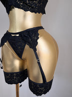 Cross-Line Serisi: Nakışlı Siyah Jartiyer ve Bralet Seti 💋 12008