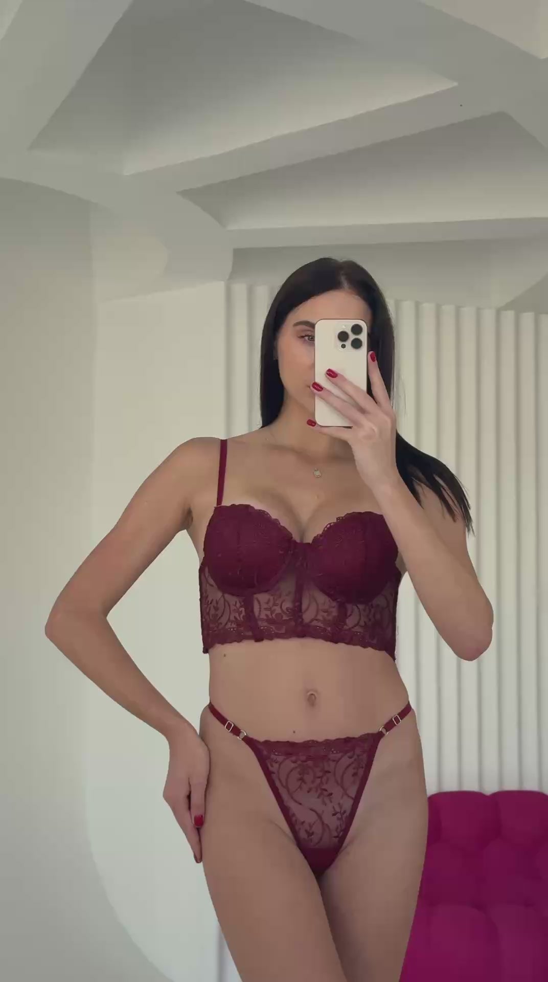 Valeria Serisi: Bordo Dantel Büstiyer Takım 🍷✨ A-112